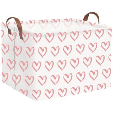 Imagem de FXOLCSHE Cesta retangular para dia dos namorados, cesta de presente para bebê vazia, cesta de presente rosa com organizador de alça, cesta de páscoa com estampa de coração, decoração de quarto de