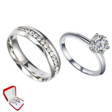 Imagem de Aliança União 6mm Prata Pedra Zirconia Branca Luxo + Anel 2mm Solitari