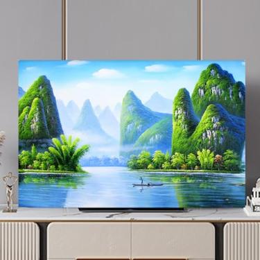 Imagem de Capa protetora de tela de TV universal interna 32-80 polegadas capa protetora contra poeira de TV extensível para televisões pintura decorativa capa para tela plana LCD LED azul-2||40-43 polegadas