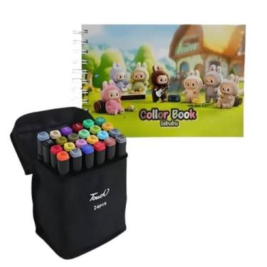 Imagem de Kit Labubu Livro Para Colorir + 24 Canetinhas Coloridas - Touch