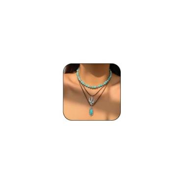 Imagem de Colar feminino estilo cowgirl ocidental em camadas com cabeça de boi, disco de cacto, clipe de papel, vintage, turquesa, miçangas, joias ocidentais para concertos de campo, acessórios de joias, Medium