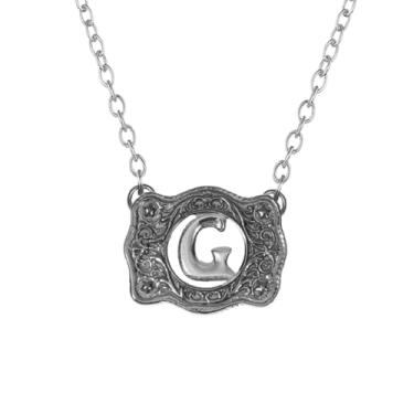 Imagem de SENFAI Colar com fivela de cinto, estilo ocidental, pingente de letra inicial, design decorativo com fivela de cinto, Small, Latão, Sem Pedra Preciosa