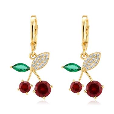 Imagem de Brincos de cerejeira para mulheres, brincos de argola de cerejeira, flor e folha, Medium, Zinco, Sem pedra preciosa