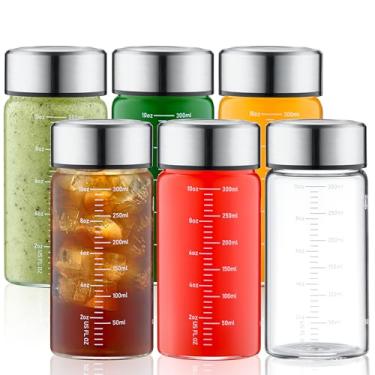 Imagem de Danmu Garrafas de suco de vidro com tampas de 290 ml, garrafas de suco reutilizáveis 100% à prova de vazamento para suco, água, kombucha, milkshake, café, vidro borossilicato, pacote com 6, pode ser