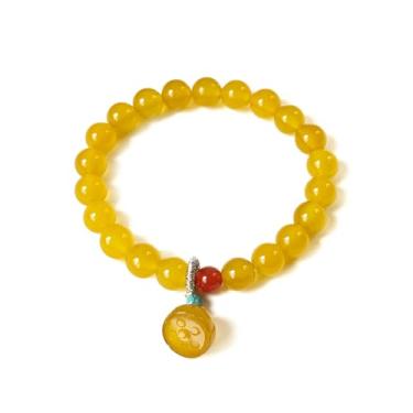 Imagem de bright & breezy Pulseira De Cristal Ágata Amarela Natural 7,8", Amuleto Da Sorte Do Feng Shui Chinês, Joia Unissex Com Contas Pedras Curativas, Atrai Saúde, Riqueza, Proteção E Boa Sorte, Equilíbrio