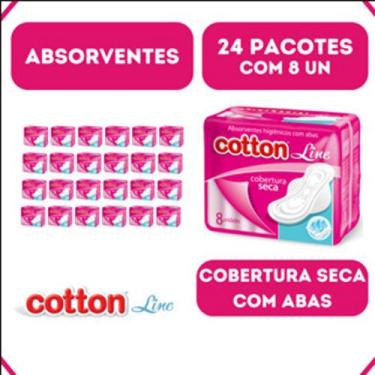 Imagem de Absorvente Cotton Cobertura Seca - Com Abas - Kit 24 - 8 Un