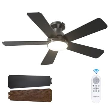 Imagem de addlon Ventiladores de teto com luzes, ventilador de teto de perfil baixo de 106 cm com luz e controle remoto, montagem embutida, reversível, 3CCT, regulável, silencioso, pequeno ventilador de teto