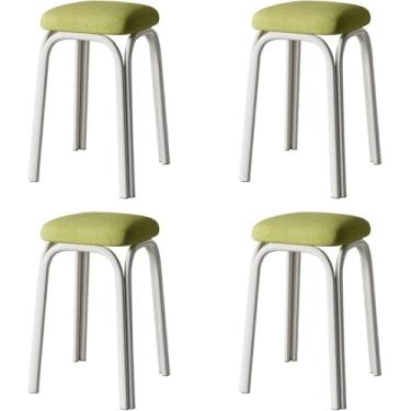 Imagem de Conjunto De 4 Bancos Empilháveis De Metal,banco De Bar Quadrado Estofado Com Tapete De Pé O-slip,banco Sem Encosto Bancos De Bar Portáteis De Perna De Metal,para Casa Kit, Grey, 33x48cm