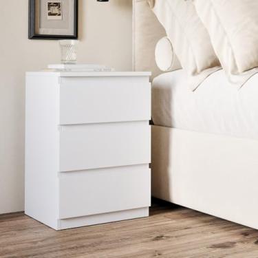 Imagem de Mesa de Cabeceira Pequim com 3 Gavetas – Design Moderno, Compacta e Funcional para Quarto e Escritório (Branco)