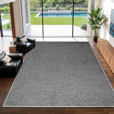 Imagem de LBRO2M Tapete lavável de juta sintética, 15 x 23 cm, para sala de estar, quarto, aparência de juta natural, tapete durável, sólido, sem queda, ecológico (15 x 23 preto cinza)