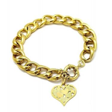 Imagem de Pulseira Elos Grumet Coração Decorado Banho De Ouro 18k 1796 - Très Ch