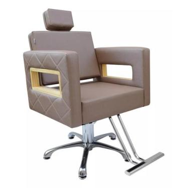 Imagem de Cadeira Berlin Fixa Hidráulica Para salão Estofado Capuccino - moveis 