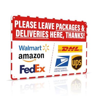 Imagem de Deixe pacotes e entregas aqui, sinal de agradecimento, instruções de entrega para meus pacotes da Amazon FedEx USPS UPS placas internas e externas para escritório em casa