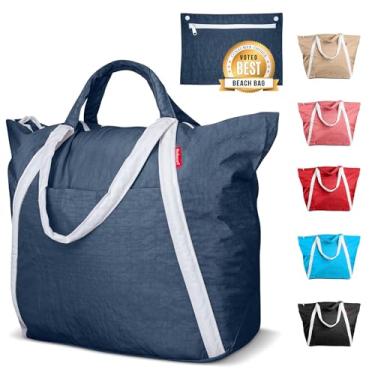 Imagem de Bolsa de praia impermeável | Sacos de praia à prova de areia para mulheres | Sacola de praia para mulheres | Bolsas femininas leves e duráveis, Azul marino