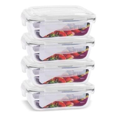 Imagem de Conjunto 4 Pote Vidro Hermético Marmita Tampa Plástico 640ml - PRATICA