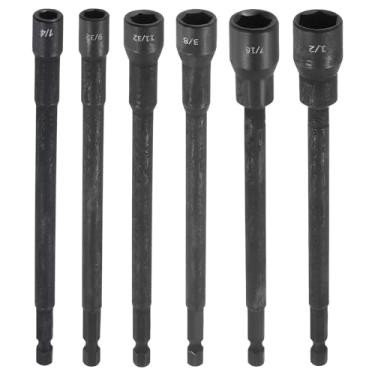 Imagem de HARFINGTON 6 peças de broca de porca 1/4,3/8,7/16,9/32,11/32,1/2 polegadas, haste sextavada de 1/10.2 cm, haste sextavada de 150 mm, soquetes magnéticos extralongos de 6 pontos, conjunto de parafusos