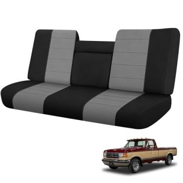 Imagem de SAPUBK Capas de assento dianteiro substituem para Ford F150 1987-1991 banco dianteiro com apoio de braço de abertura e encosto de cabeça moldado, forro de espuma macia composto de tecido de malha capa