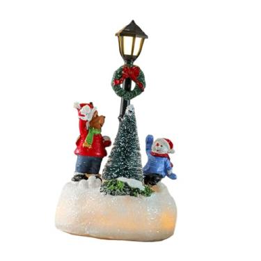 Imagem de Baoblaze Estatueta de lâmpada de rua com cena de vila natalina, enfeite de natal, decoração de mesa colecionável de resina para feriados internos, Style C