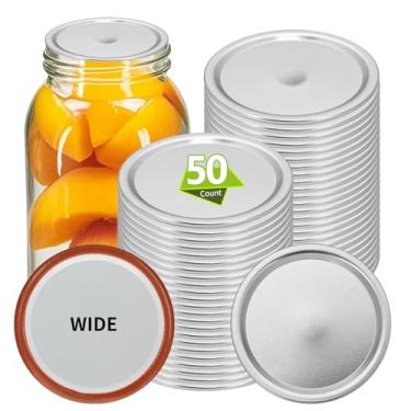 Imagem de 50 tampas de pote de conserva de boca larga de 86 mm prata 86 cm, à prova de vazamento, tampas de metal herméticas tipo dividido, material de grau alimentício, 100% ajustado e hermético para frascos