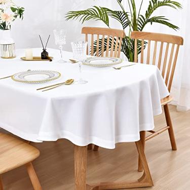 Imagem de Wolkemer Toalha de mesa oval de linho sintético resistente a rugas toalhas de mesa de tecido resistente a rugas 152 x 213 cm capa de mesa rústica para cozinha jantar interior e exterior decoração de mesa