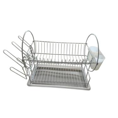 Imagem de Bothyi Escorredor de pratos com porta-copos, economizador de espaço, multiuso, com porta-utensílios, escorredor de pratos, organizador para organização de, Branco