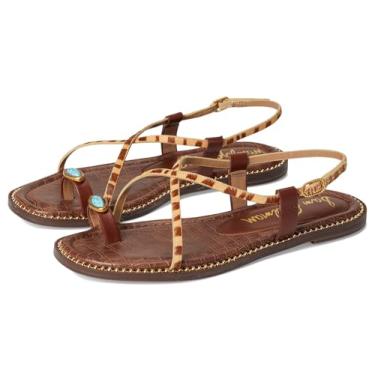 Imagem de Sam Edelman Sandália feminina Tenly Flat, Madeira de faia multi/conhaque queimado, 35