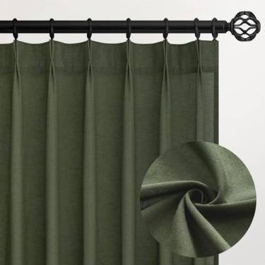 Imagem de Cortinas Topfinel, verde oliva, linho, semi transparentes, 240 cm, 2 p
