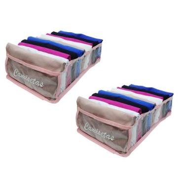 Imagem de Kit 2 Organizadores de Camisetas Transp. e Rosa 543 VB Home