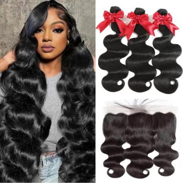 Imagem de Pacotes de cabelo YIBUSI 12A Brazilian Body Wave 50 55 60cm com fronta