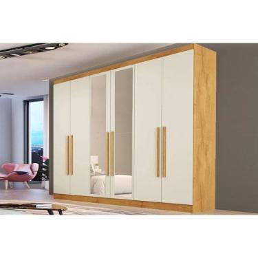 Imagem de Guarda Roupa Casal 6 Portas (2 C/ Espelho) E 4 Gavetas Oslo Peroba/off White - Europa
