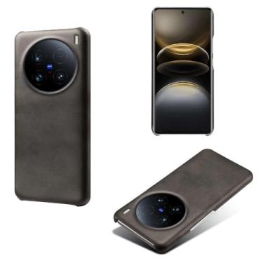 Imagem de Capa para vivo X100 Ultra 5G,Proteção contra quedas,Casca de volta de cor sólida simples,Design de couro de imitação de plástico-Black