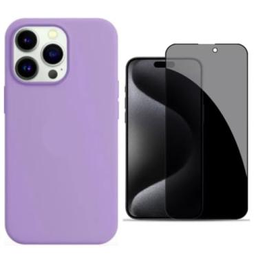 Imagem de Capa Capinha Para iPhone 16 Pro Max Lilás Aveludada + Película Privacidade