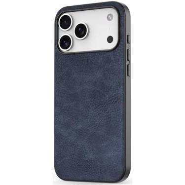 Imagem de SALAWAT Capa para iPhone 17 Pro Max fina couro PU vintage à prova de choque capa de telefone leve premium macio bumper capa protetora híbrida PC rígido para iPhone 17 Pro Max 6,9 polegadas 2025 (azul)