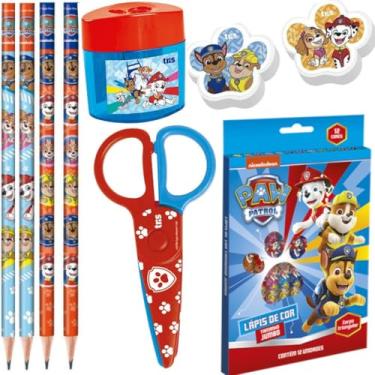 Imagem de Kit Escolar Infantil com Lapis, Borracha, Apontador, Lapis de Cor Jumbo e Tesoura P