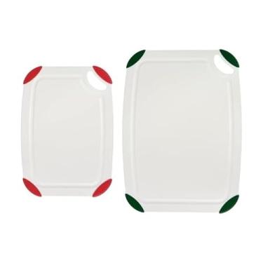 Imagem de FARBERWARE Conjunto de tábua de corte feito de PET reciclado (RPET) com bordas antiderrapantes, durável e seguro para lava-louças, 2 peças, branco