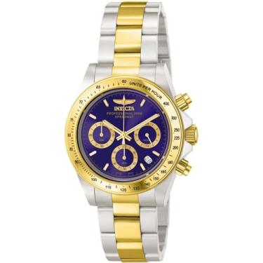 Imagem de Relógio masculino Invicta Cougar 3644 Speedway Collection, aço inoxidável, dourado/azul