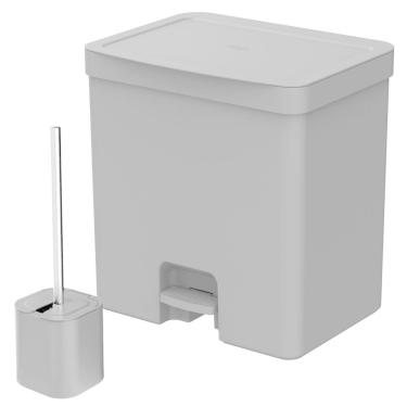 Imagem de Lixeira para Banheiro com Pedal e Escova Sanitária Chumbo 20L - Ou