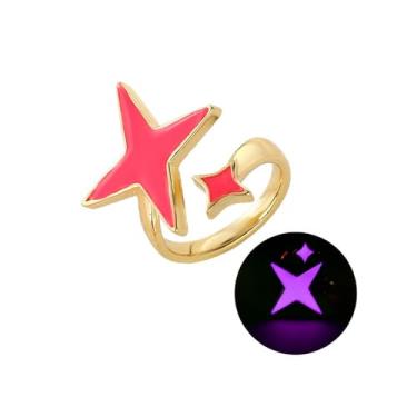 Imagem de Qermolas Anel aberto com estrela que brilha no escuro para mulheres, berloque luminoso esmaltado empilhável, anéis ajustáveis joias Y2K, pedra preciosa, Sem pedra preciosa