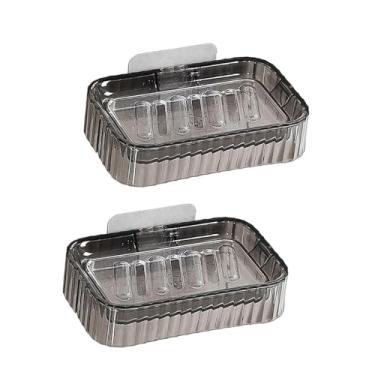 Imagem de ＫＬＫＣＭＳ 2x Suporte para saboneteira, rack de armazenamento para banheiro, multifuncional, economizador de espaço, caixa de armazenamento à prova d'água, Cinza