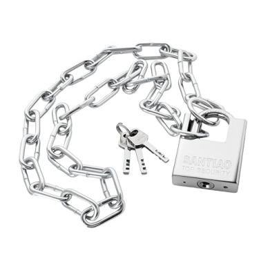 Imagem de Cadeado de corrente de segurança de aço inoxidável de 1 metro com trava de almofada premium fechaduras de segurança endurecidas para porta de bicicleta, motocicleta, scooter