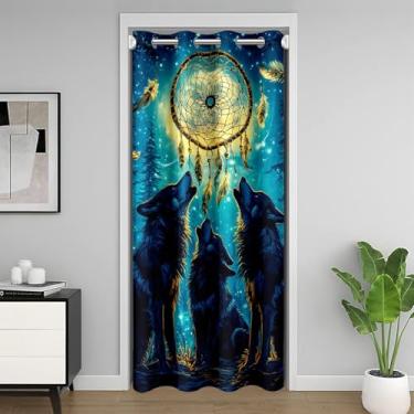 Imagem de Feelyou Cortina Wolves Howling Closet Door Cover para sala de estar 86 x 203 cm 1 painel cortina de porta para privacidade de entrada lobos animais 30%-50% escurecimento do quarto cortinas blackout
