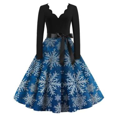 Imagem de Vestidos de Natal FQZWONG 2024 para mulheres Plus Size Blue 5XL