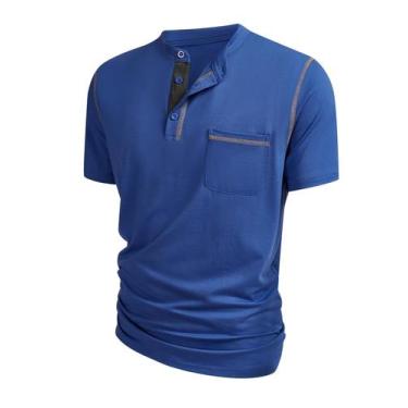 Imagem de Camisa Hardaddy Henley de manga curta para homens azul tamanho L