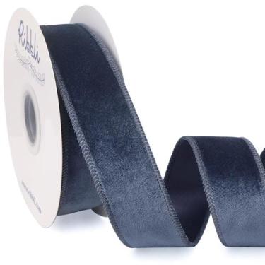 Imagem de Ribbon Ribbli Dusty Blue Velvet com fio 3,8 cm x 9,1 m