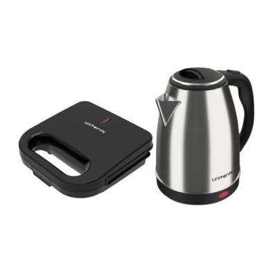 Imagem de Kit Sanduicheira Elétrica Preta + Chaleira Elétrica Inox Unitermi, 220