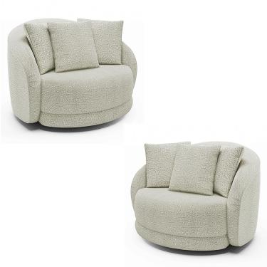 Imagem de Kit 2 Poltronas Decorativas Base Giratória Galáxia com Almofadas Boucle Off White G45 - Gran Belo