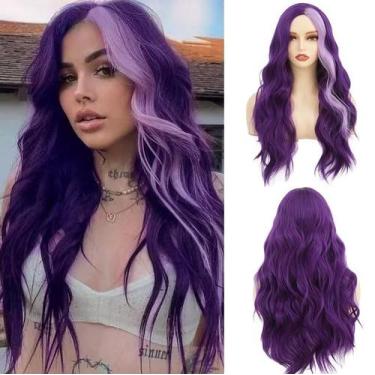 Imagem de Peruca Sabosi Long Wavy Purple 66 cm para mulheres resistente ao calor