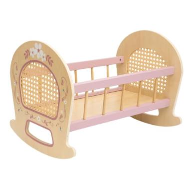 Imagem de Brinquedo De Madeira Berço Para Boneca Com Palha Rosa Büp Baby