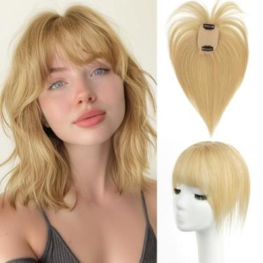 Imagem de Toppers de cabelo para mulheres cabelo humano real (loiro escuro) - 360°3D 30.5 cm Topper com franja para queda de cabelo, franja com clipe com base de seda atualizada, perfeito para uso diário (12#27