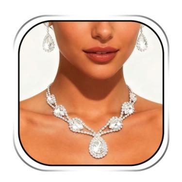 Imagem de Sixexey Conjunto de joias de noiva para casamento, colar de strass de prata, bijuteria de baile de formatura para mulheres, One size, Metal, Sem Pedra Preciosa